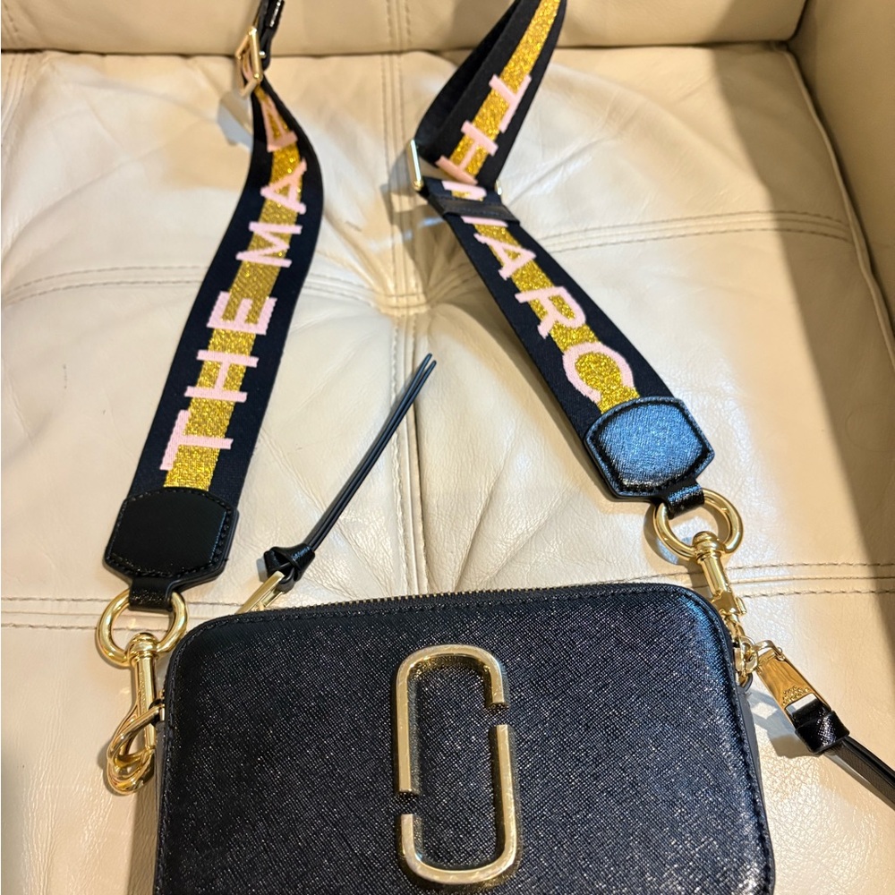 Marc Jacobs Black and Gold Crossbody Bag with Structured Design